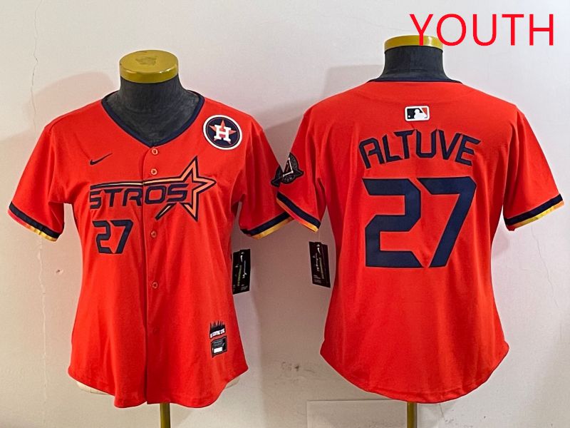 Youth Houston Astros #27 Altuve Orange Three generations Joint Name 2025 Nike MLB Jersey style 4103->youth mlb jersey->Youth Jersey
